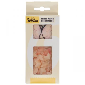 Farfalle e fiori in ostia rosa sfumata - Wilton - 30 pz
