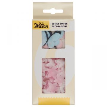Farfalle in ostia rosa e azzurro pastello - Wilton - 30 pz