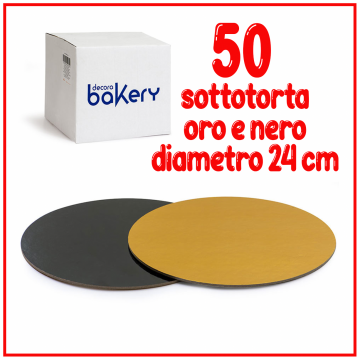 50 piatti torta misura 24 cm H 0,30 cm oro e nero linea Bakery
