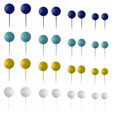 Set Azucren da 32 sfere decorative in foam mix blu, con filo metallico e quattro diverse misure. Ideali per decorare torte, cake topper ed eventi con uno stile moderno ed elegante. Prodotto non commestibile.
