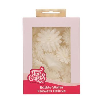 12 Fiori di Pom Pom Bianco in ostia Funcakes 8 cm