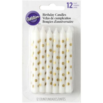 Candeline Bianche pois oro 12 pezzi