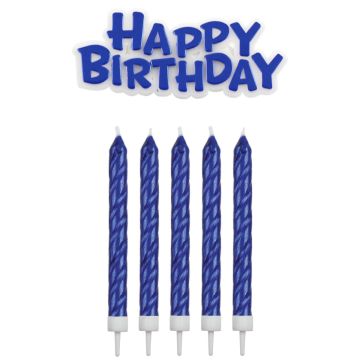 Set candeline blu Buon Compleanno PME 17 pezzi per decorare torte, con scritta Happy Birthday e candeline dritte