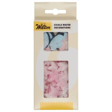 Farfalle in ostia rosa e azzurro pastello - Wilton - 30 pz