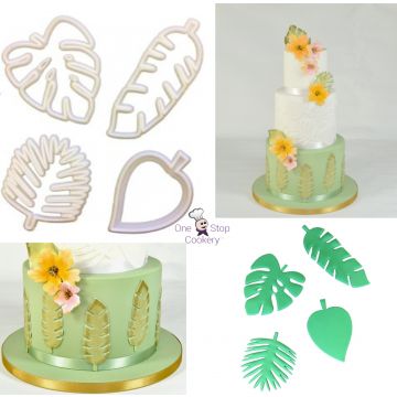 Tagliapasta foglie tropicali in plastica set 4 pezzi per decorazioni torte e biscotti
