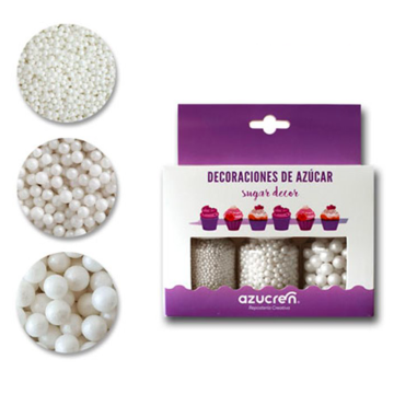 Set 3 Perle di Zucchero Bianche Mini, 4 mm e 7 mm per Decorazioni